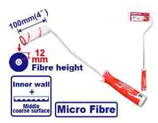 100mm Mini Cylinder Inner Wall Roller Microfibre 12mm Pile 6mm Shank Plastic Bag